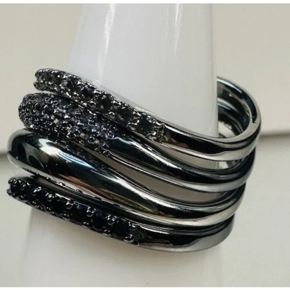 Bomb Party RBP6759 Infinitely Mine Luxe Bands Ring Size 6 Hematite CZ